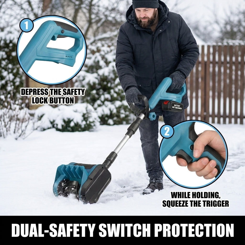 Cordless snow sweeper in use